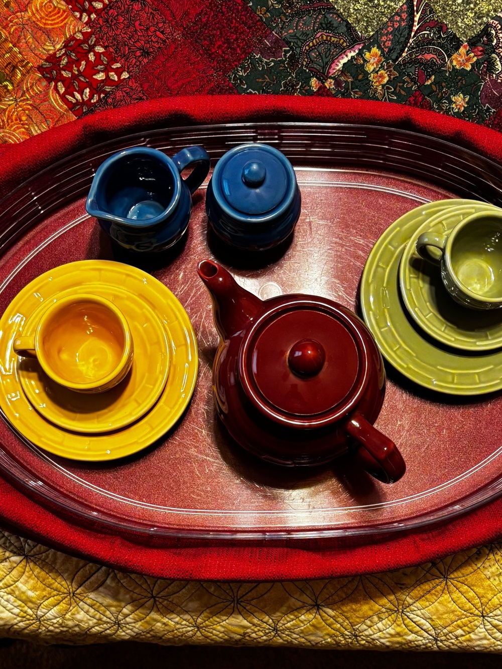 Longaberger Multicolor Kids Tea Set with Oval Serving Tray Basket Set